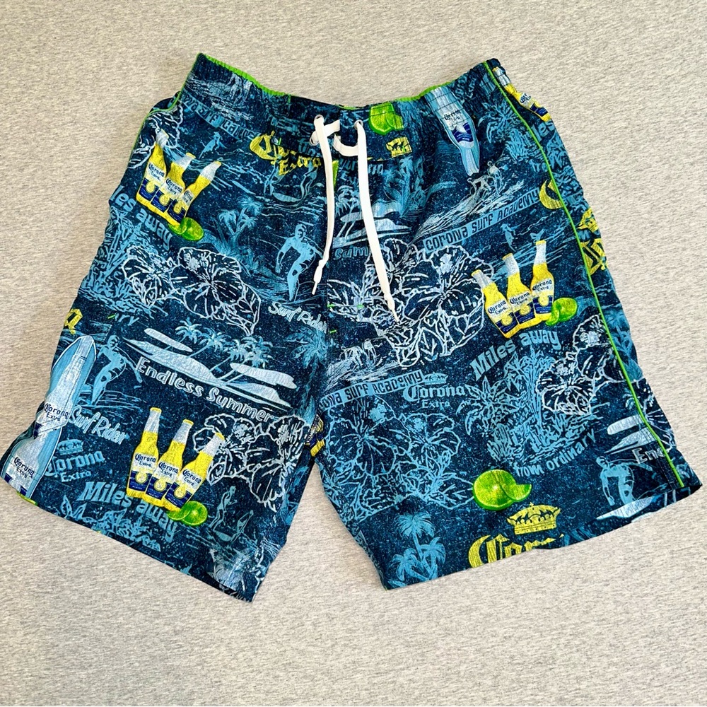 Vintage Corona Extra Board Shorts Mens M/L Navy Blue Y2K Beer Swim Trunks